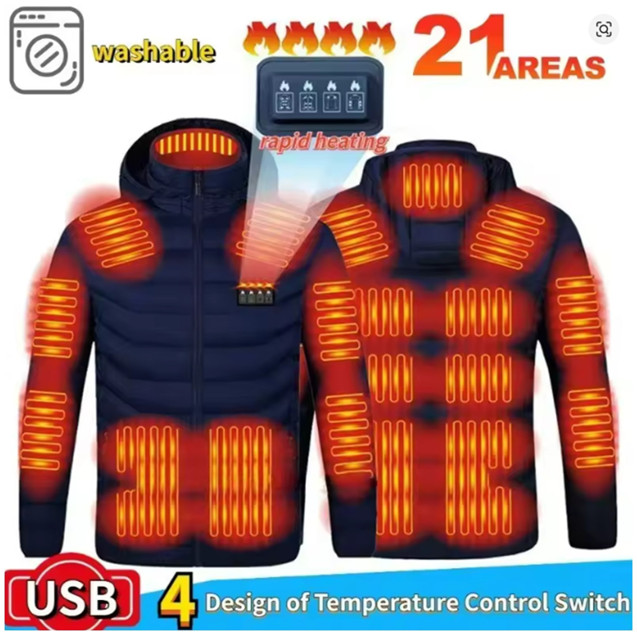 21 Areas Heating Jacket Men's Winter Usb Electric Heating Coat