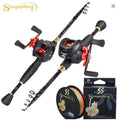 Sougayilang 2.4m Casting Fishing Combo Telescopic Fishing Rod and 7.2:1 High Speed Fishing Reel & 150M Line
