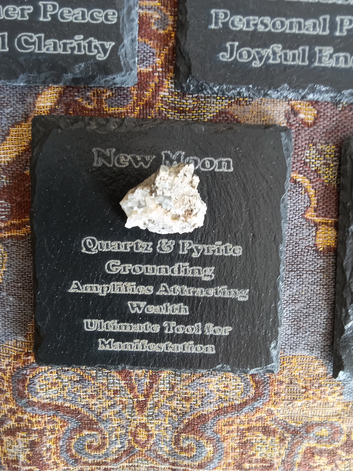 Stones & Crystals with a descriptive Slate Coaster Plaque