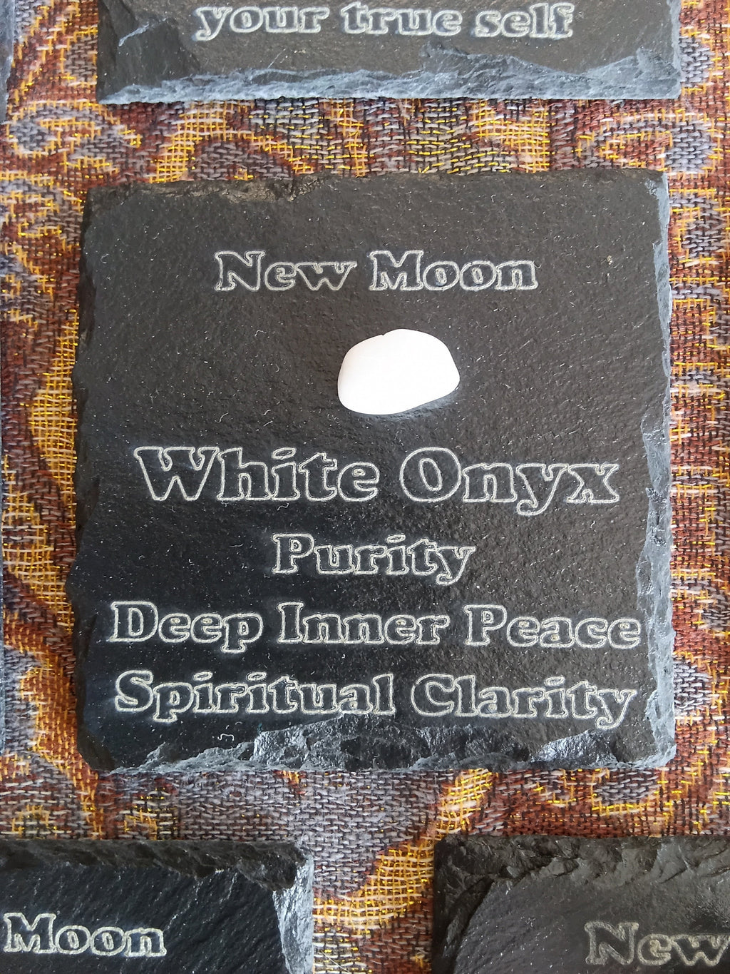 Stones & Crystals with a descriptive Slate Coaster Plaque