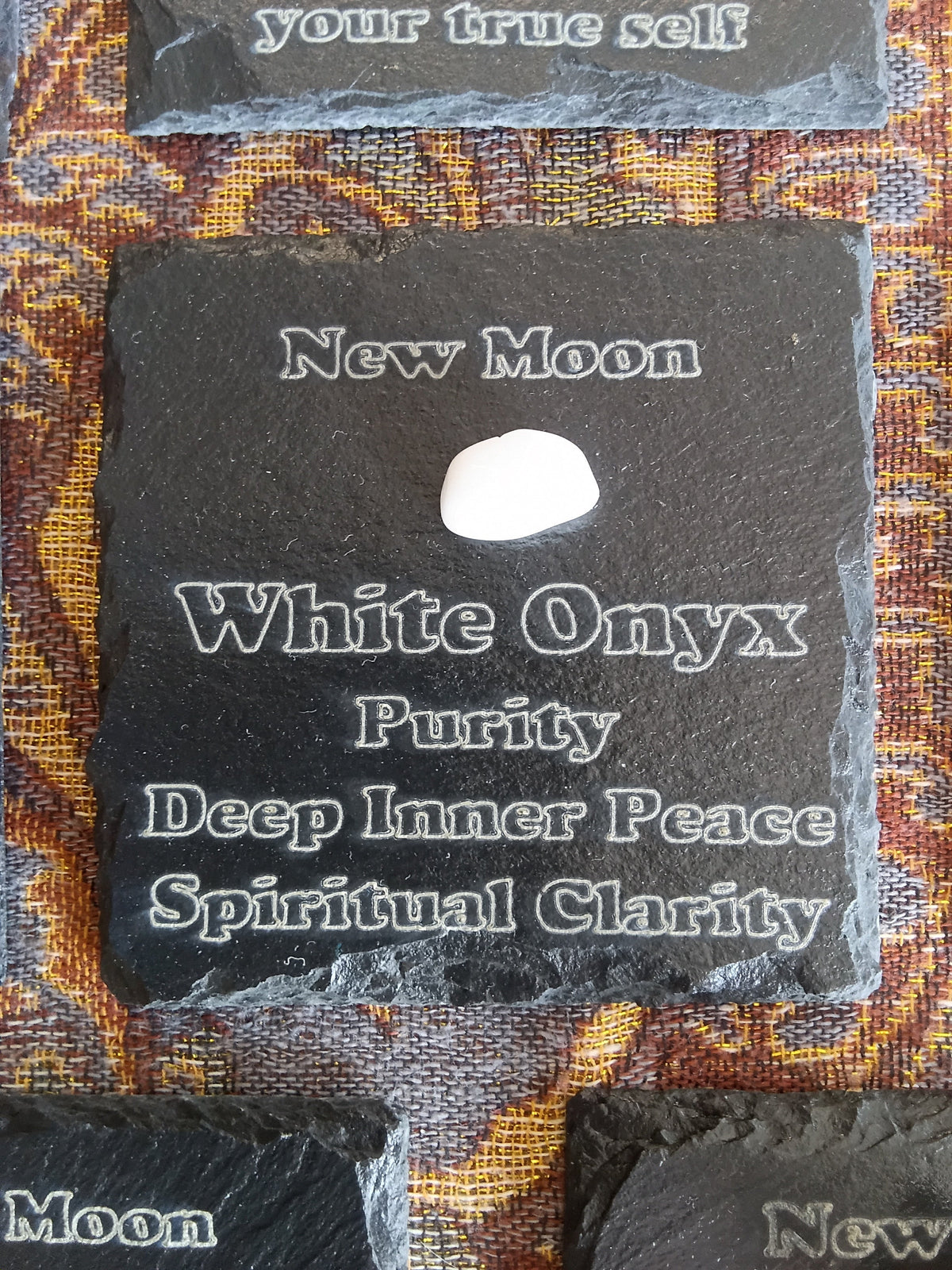 Stones & Crystals with a descriptive Slate Coaster Plaque