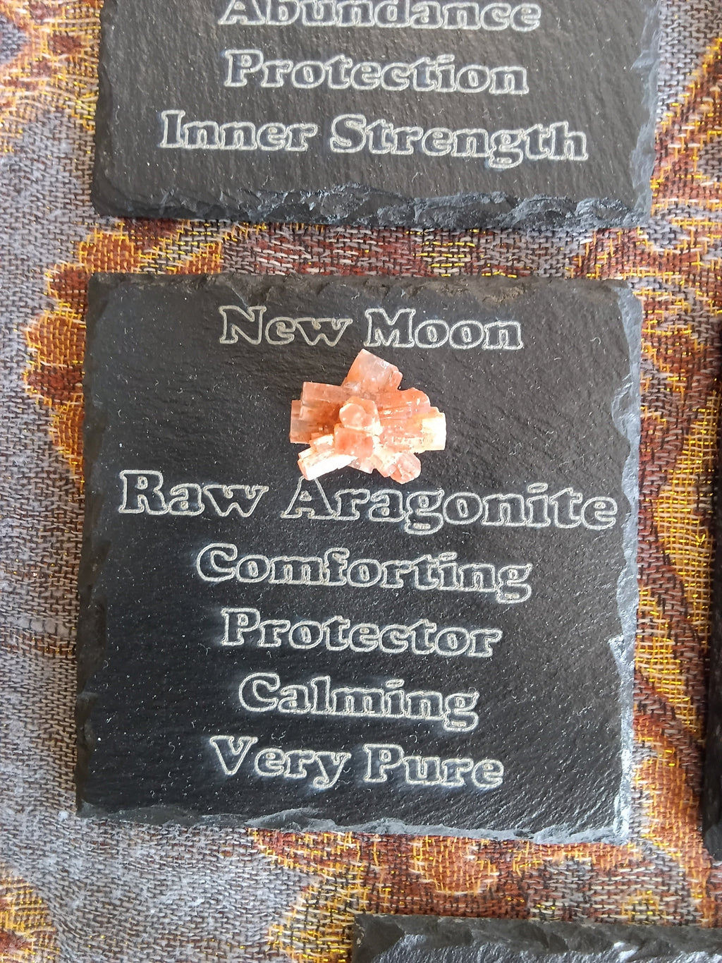 Stones & Crystals with a descriptive Slate Coaster Plaque
