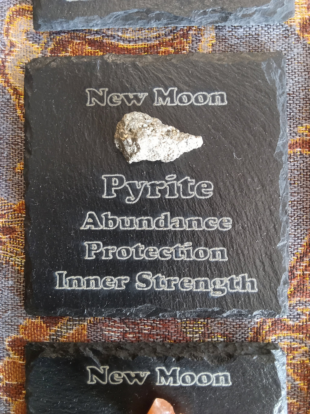 Stones & Crystals with a descriptive Slate Coaster Plaque