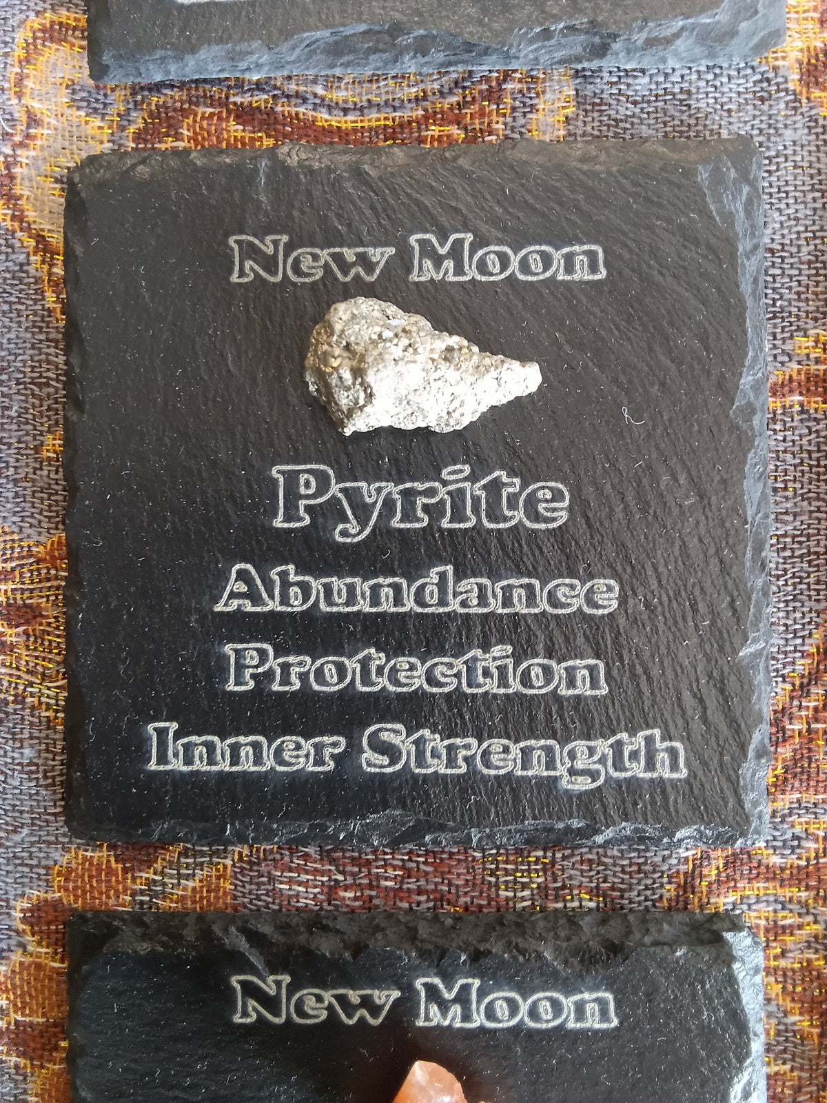 Stones & Crystals with a descriptive Slate Coaster Plaque