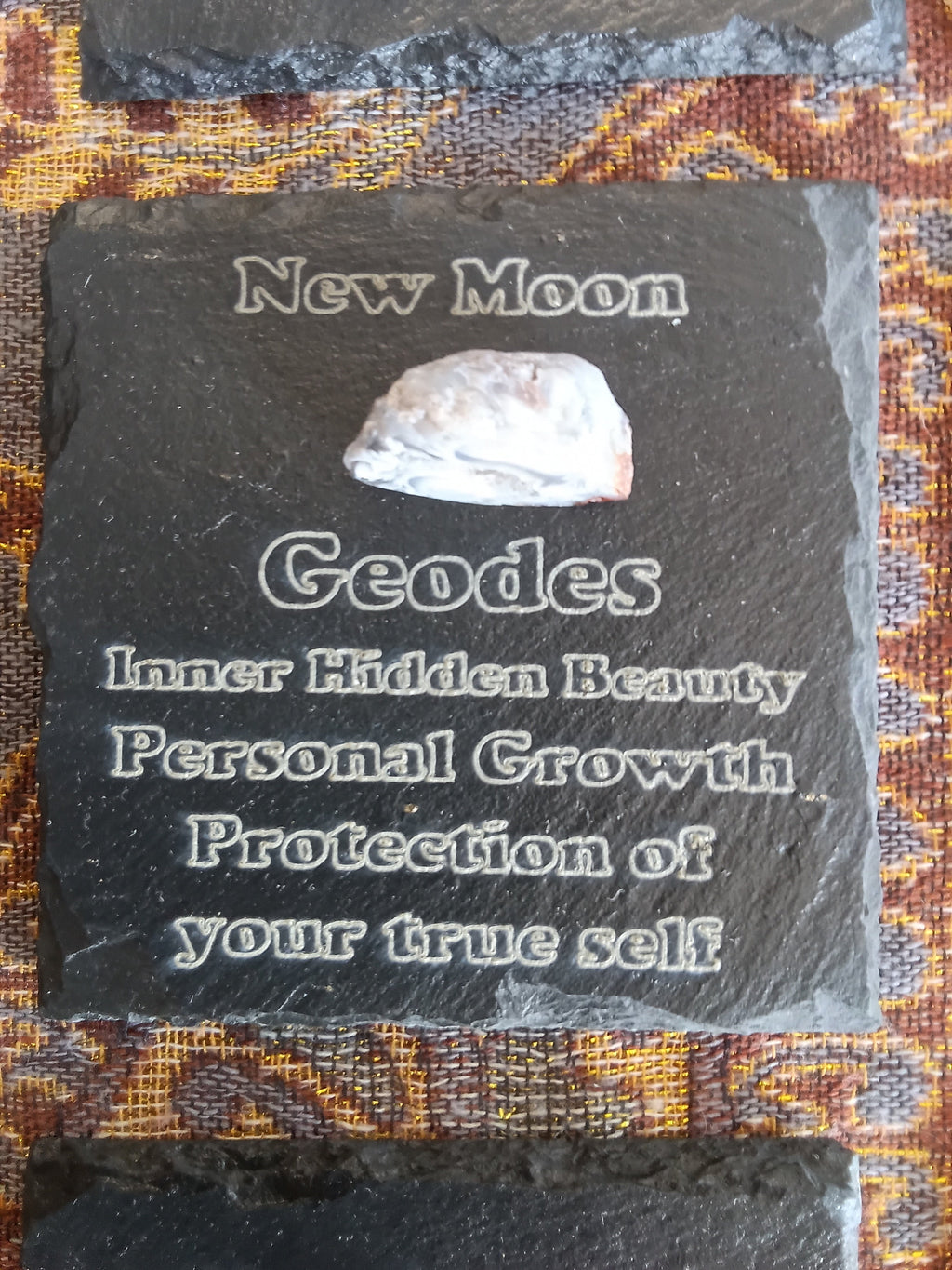 Stones & Crystals with a descriptive Slate Coaster Plaque