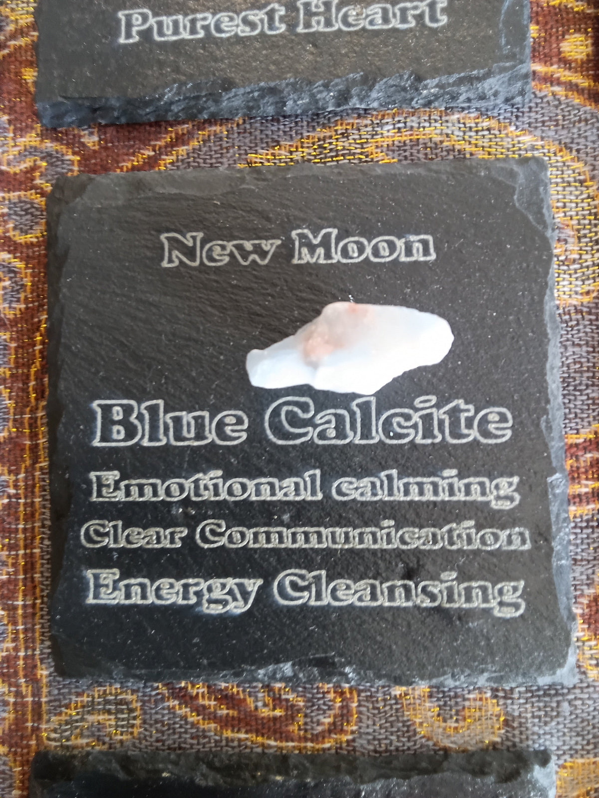 Stones & Crystals with a descriptive Slate Coaster Plaque