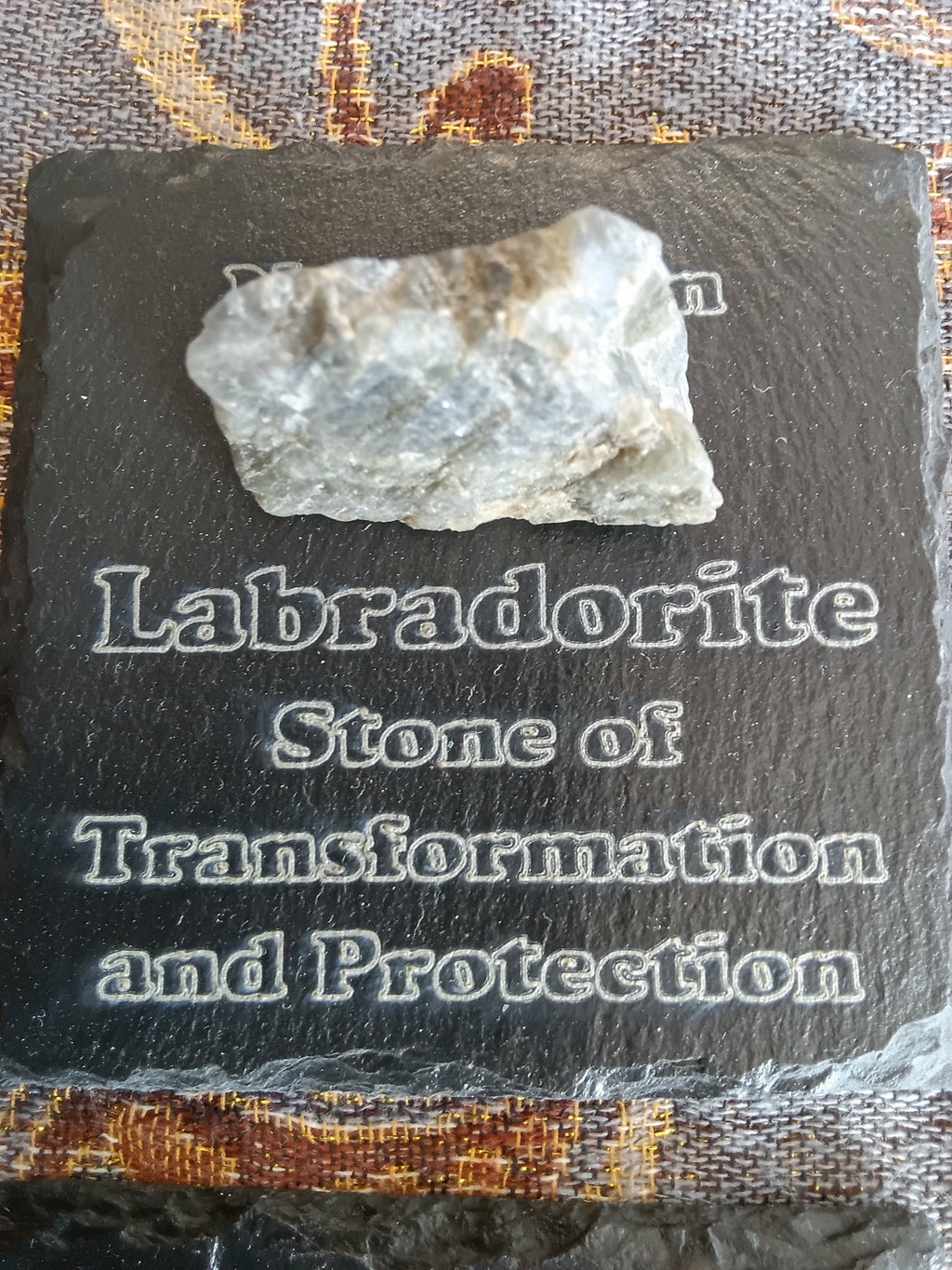 Stones & Crystals with a descriptive Slate Coaster Plaque