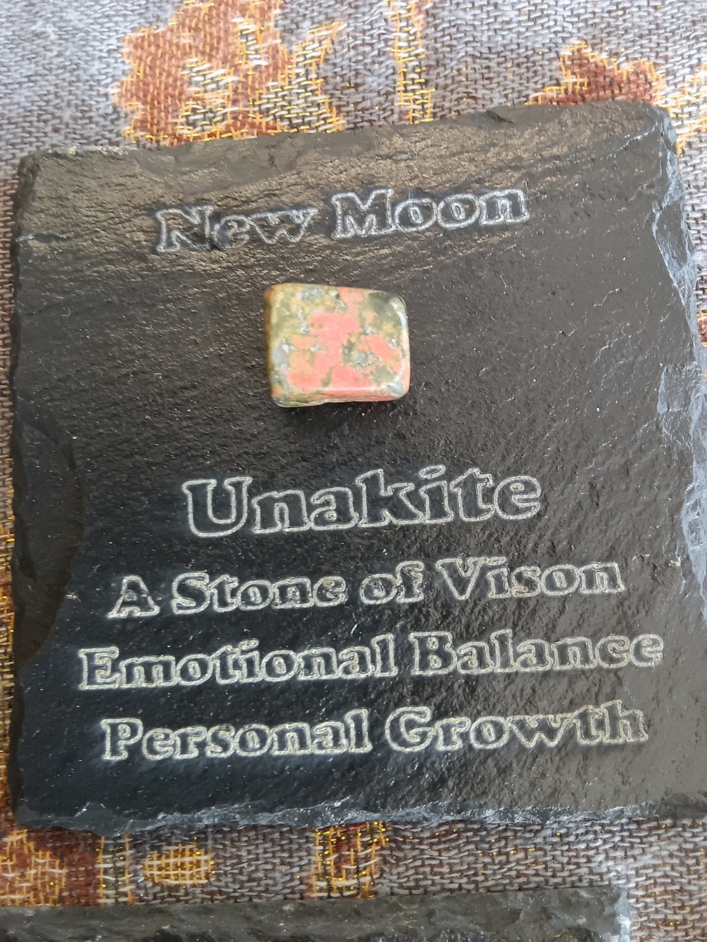 Stones & Crystals with a descriptive Slate Coaster Plaque