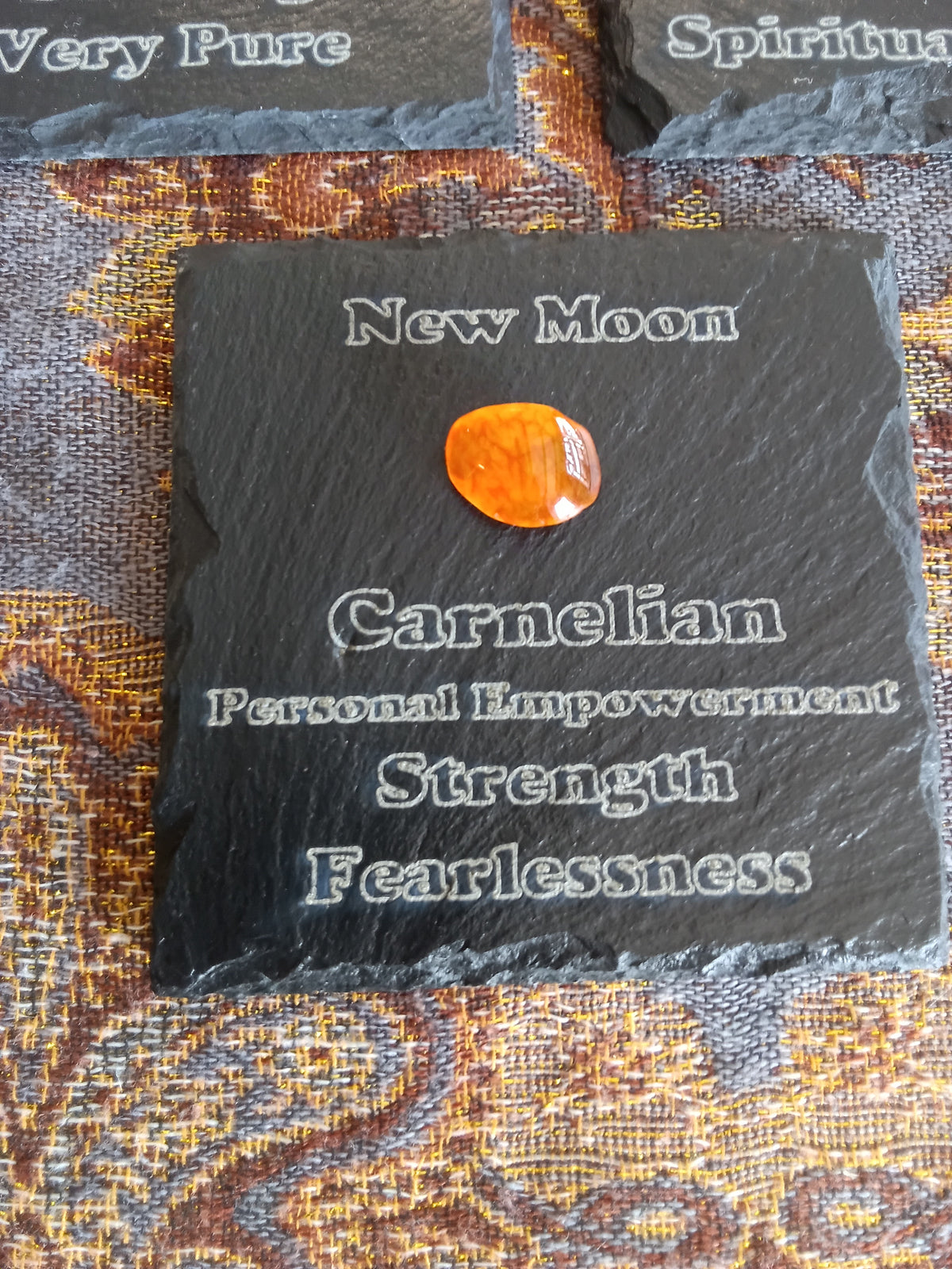 Stones & Crystals with a descriptive Slate Coaster Plaque
