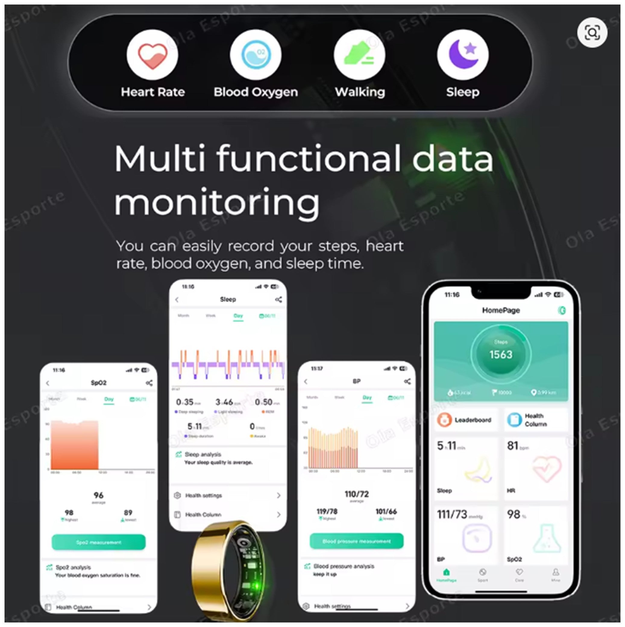 Smart Ring For Xiaomi Men Women Heart Rate Oximetry Health Monitor