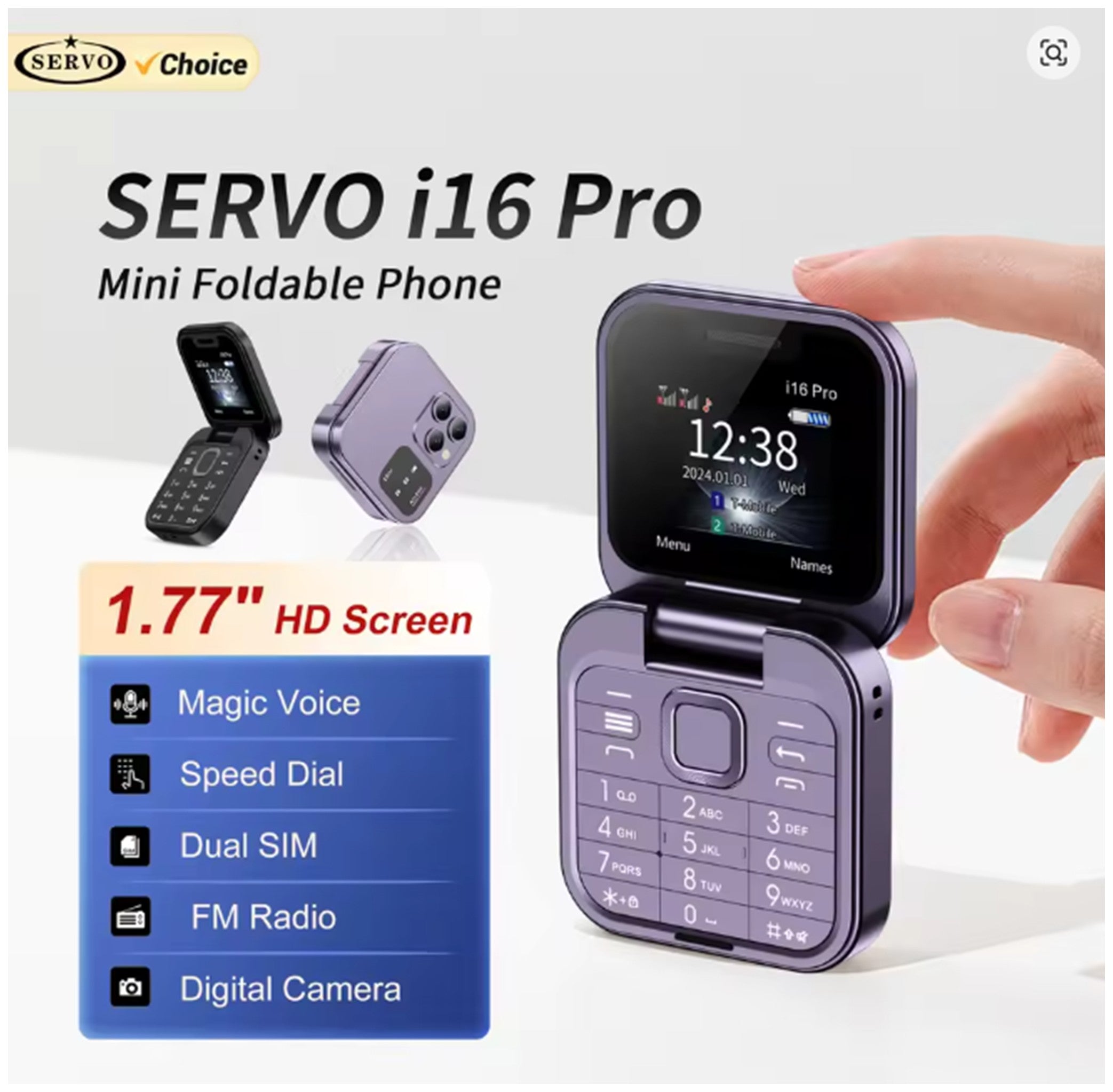 SERVO i16 PRO Mini Flip Mobile phone.
