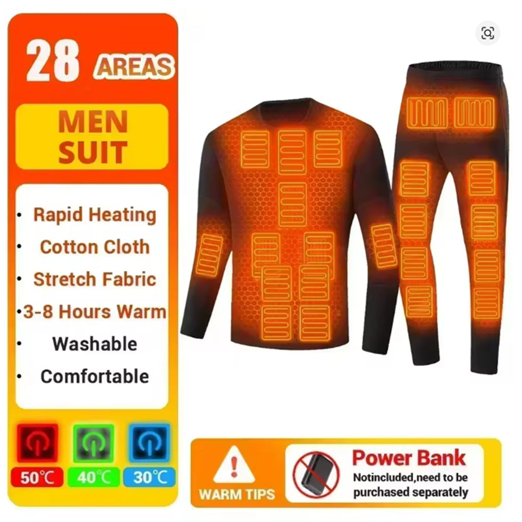Intelligent Heated Underwear for Men, 28 Heating Areas, Winter Thermal Underwear