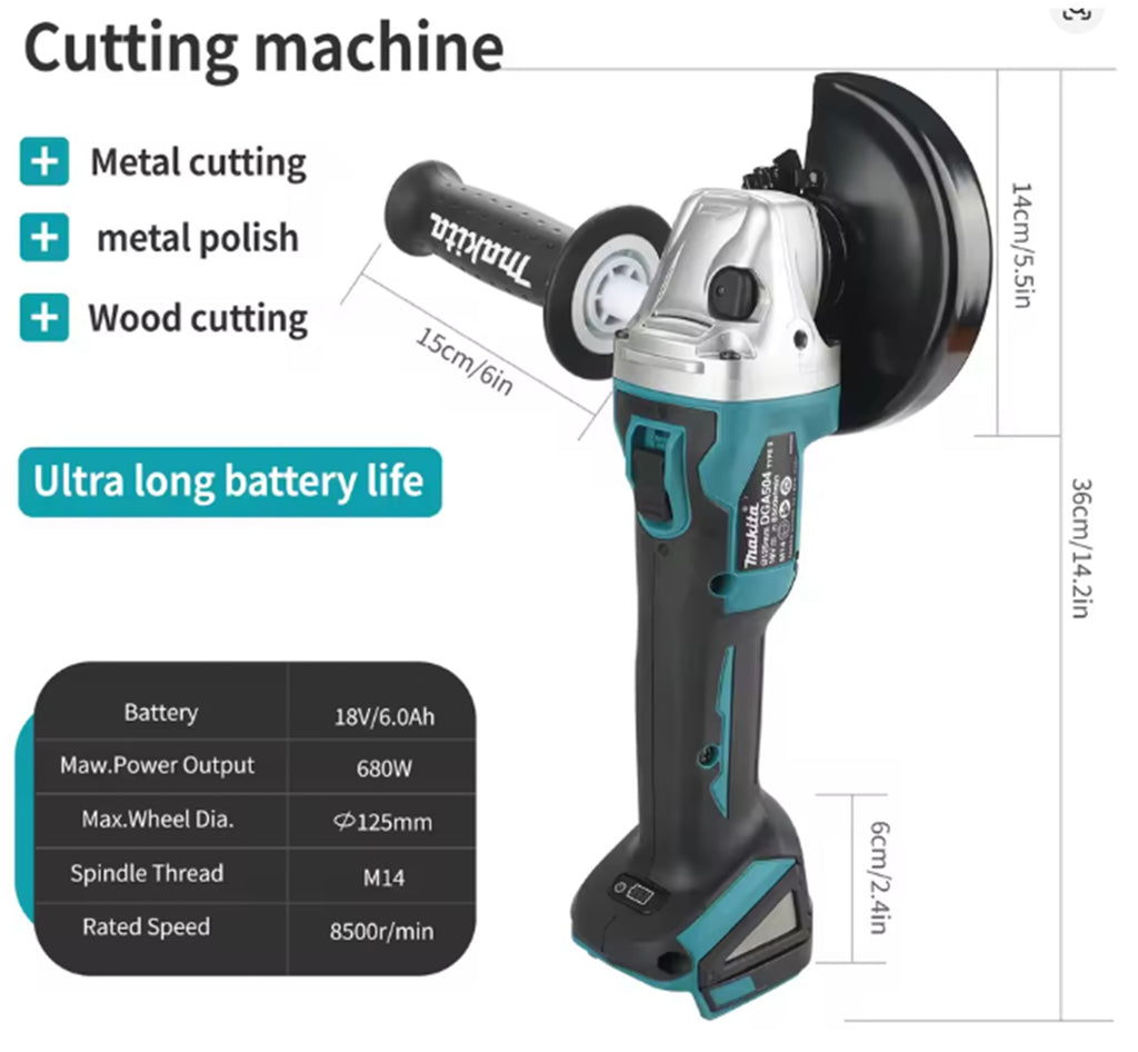 Makita DGA504 18V 125mm brushless multi-purpose angle grinder.