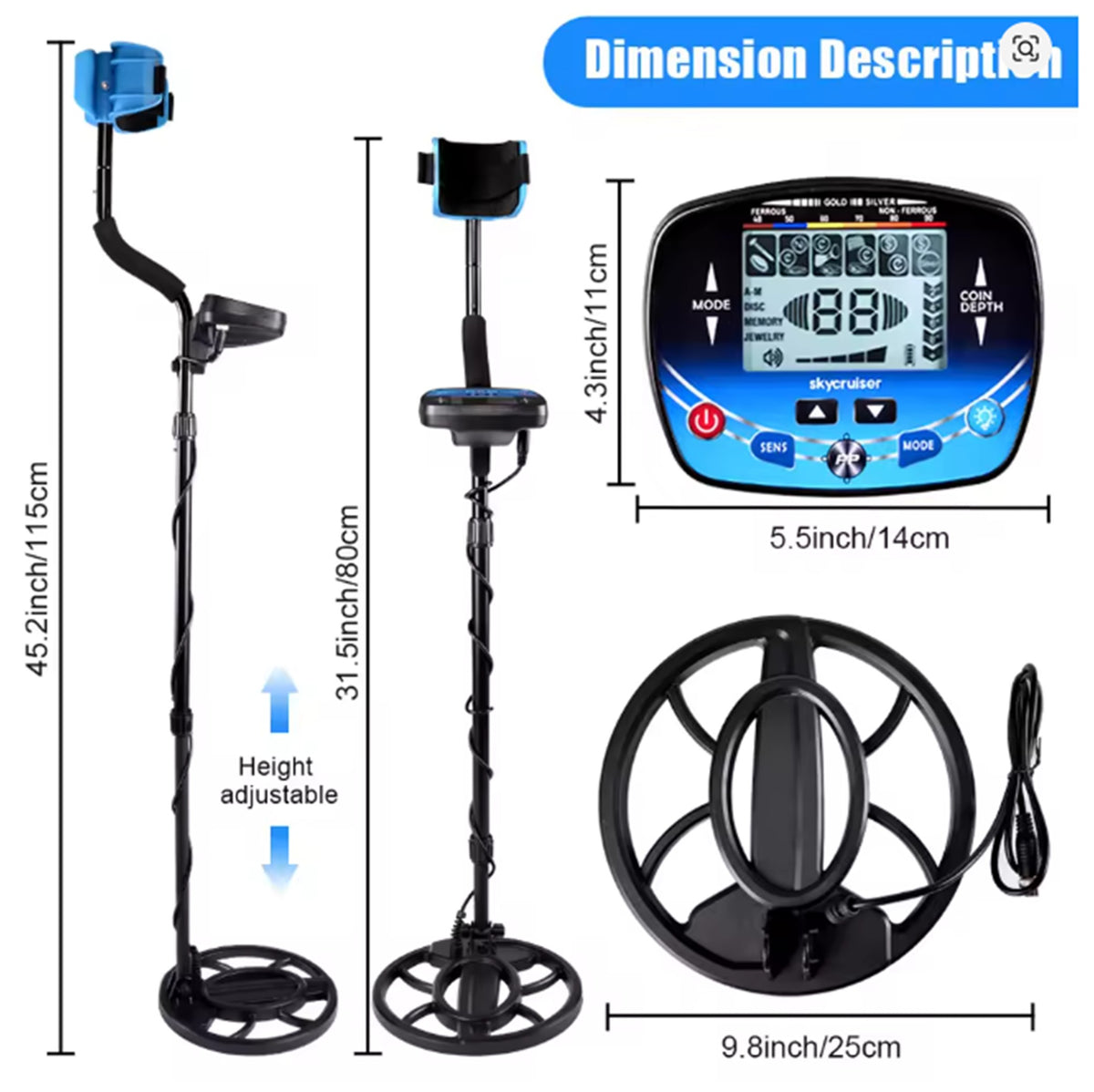 New Underground Metal Detector Gold LCD Search Target ID, Ex Demo