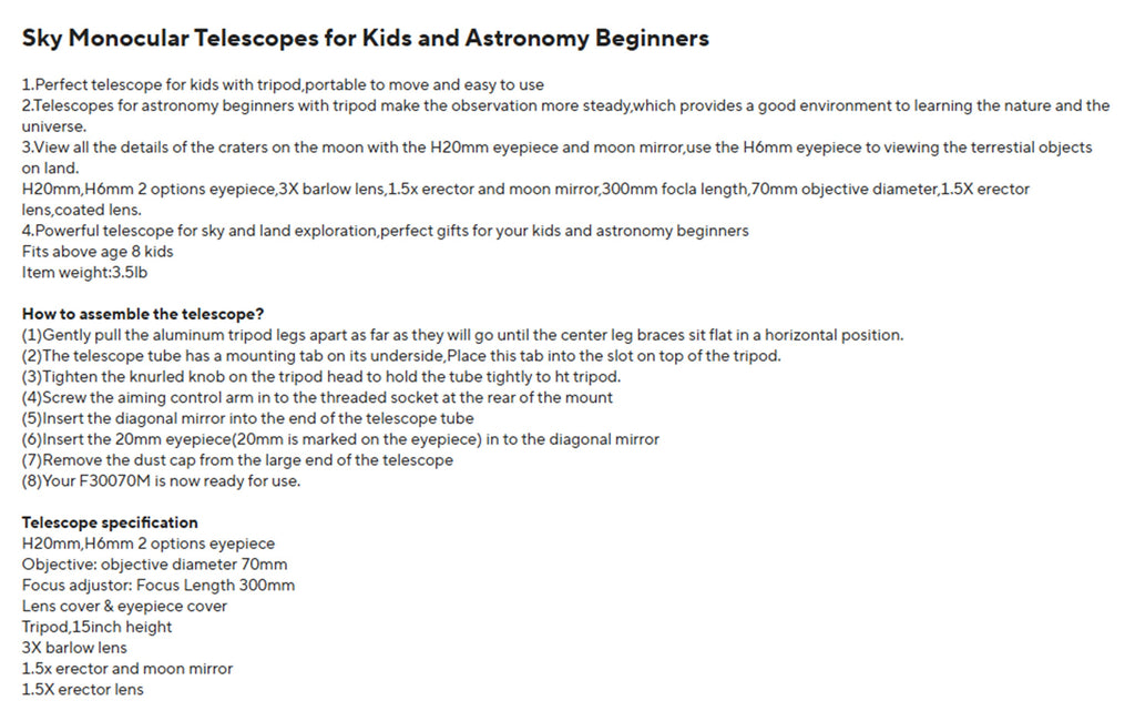 Professional Astronomical Telescope, brand new.