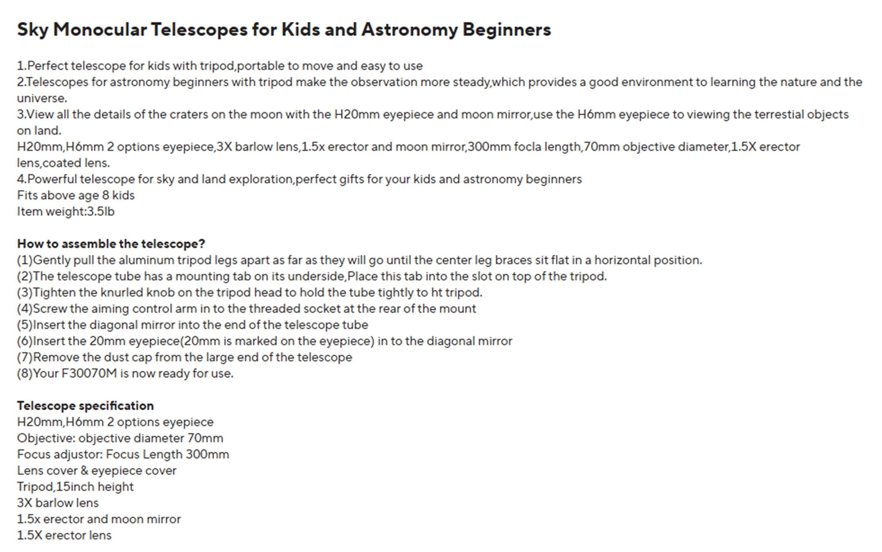 Professional Astronomical Telescope, brand new.