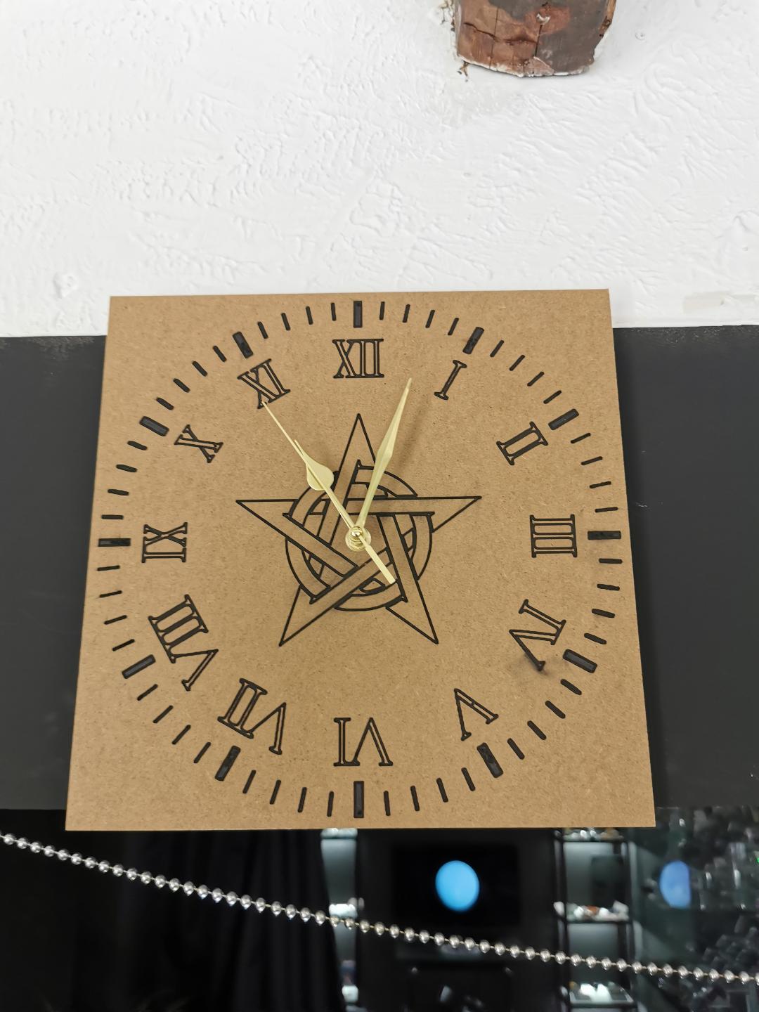 Wooden Laser Engraved Pentagram Battery Clock 300mmx300mm