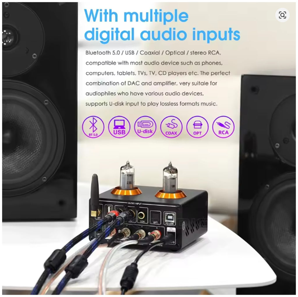 HiFi Bluetooth 5.0 Vacuum Tube Amplifier & Indoor/Outdoor Speakers
